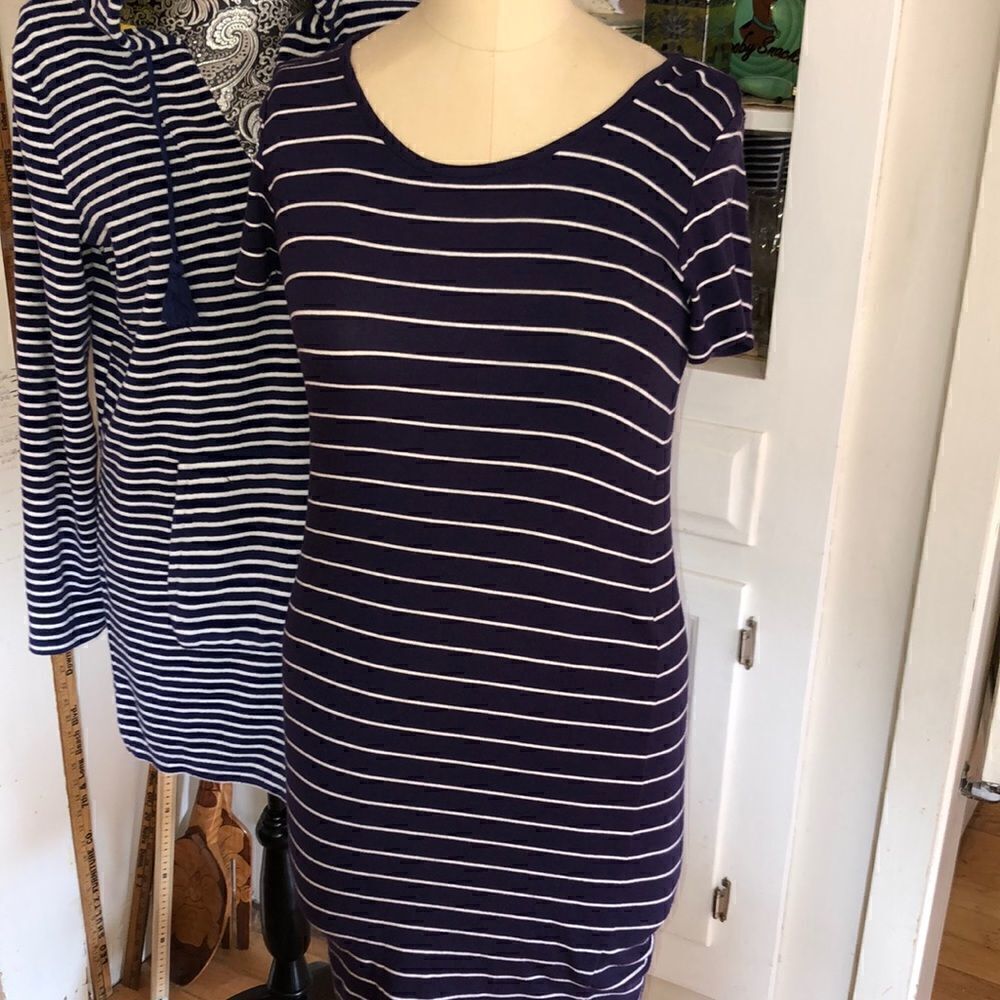 A Pea in a Pod Maternity Dress in Purple stripe